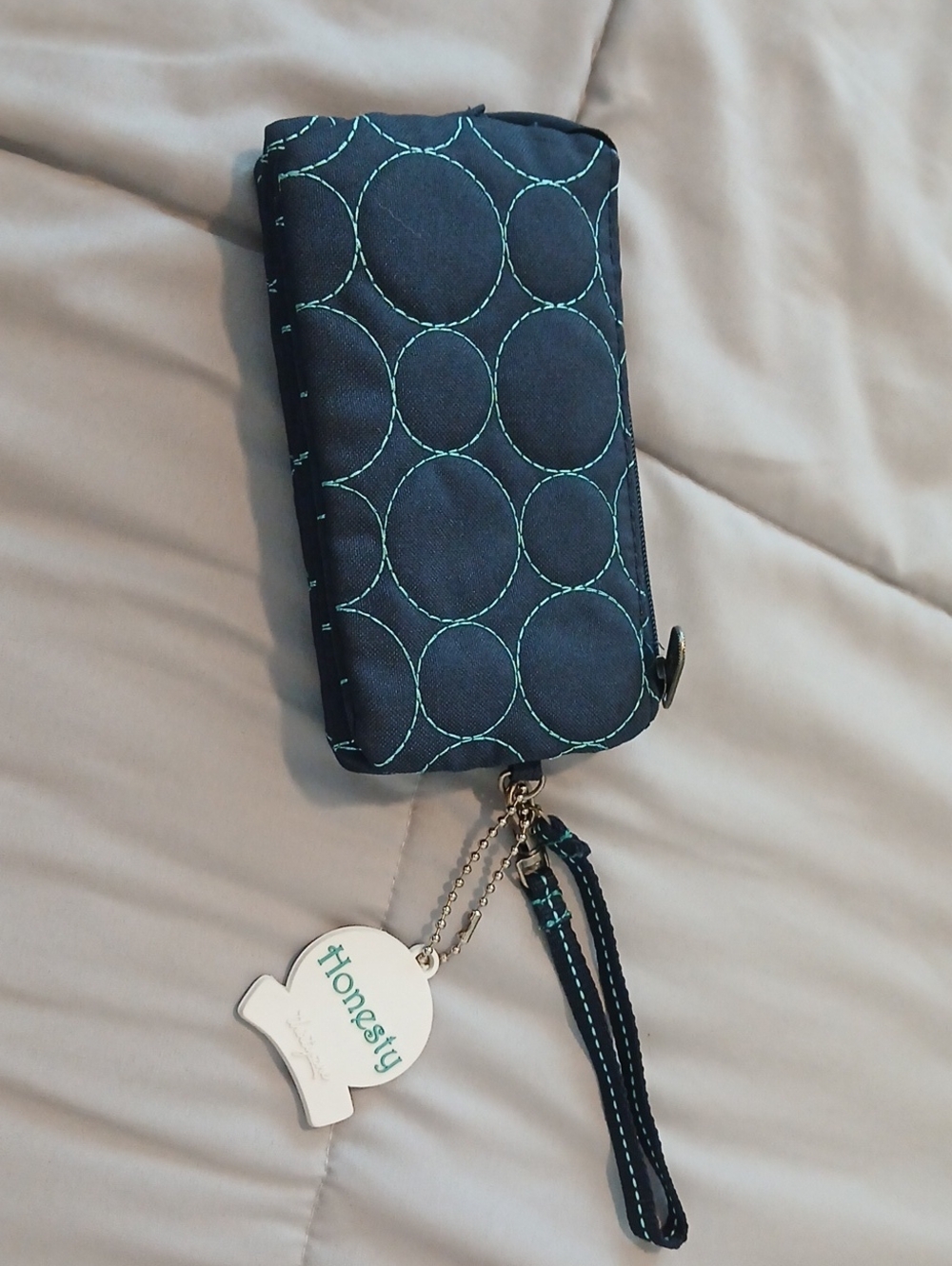 thirty-one Navy Wristlet Phone Case with Teal Circle Stitching